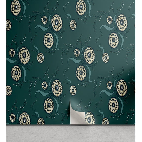 Ambesonne, Daisy Pattern Peel & Stick Wallpaper for Home, Boho Chamomile Flower, 13"x36", Teal Cream Cadet Blue