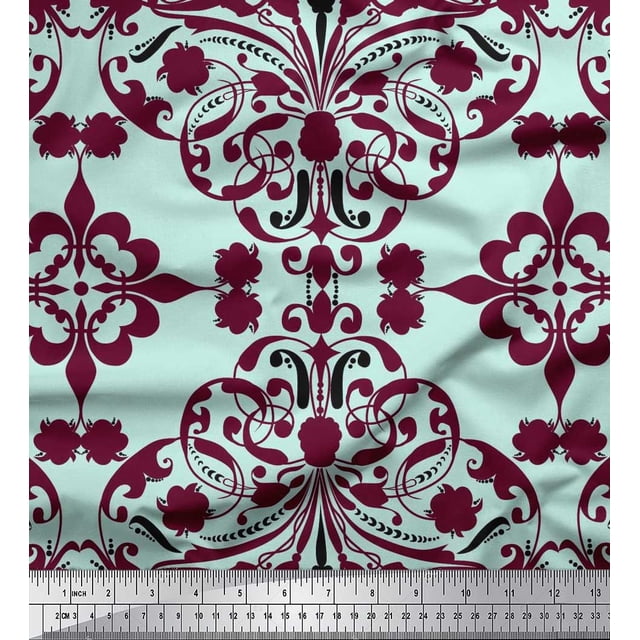 Soimoi Poly Georgette Fabric Moroccan Damask Decor Fabric Printed Yard 42 Inch Wide