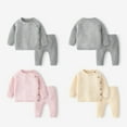 thumbnail image 3 of Baby Knitting Autumn Winter Clothes Set Solid Color Cotton Infant Long Sleeve Sweater Top and Trousers 2pcs Outfits, 3 of 17