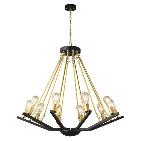 LMQNINE 10-Lights Farmhouse Chandelier Light Fixture,Rustic Industrial Iron Pendant Lighting with Adjustable Metal Chain for Kitchen Island and Hallway ,Black Gold