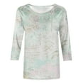 thumbnail image 5 of Camiseta estampada a la moda para mujer, blusa de manga 3/4 de longitud media, cuello redondo, camisetas informales Pompotops  FGAJ3261, 5 of 5