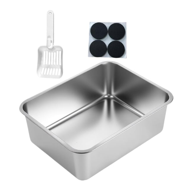 Caja de arena para gatos, contenedor de arena para gatos, cuenco de limpieza portátil para gatos con pala 50x35x10cm