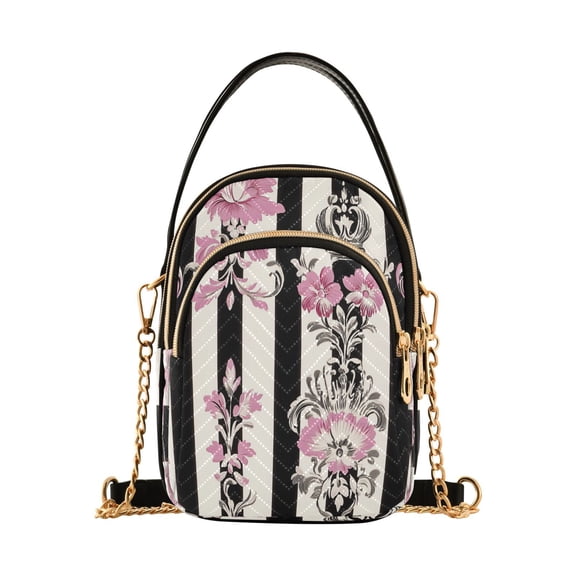 Cross Body Fashion Shoulder Waist Purse Bags Floral Pink Black Damask Pocket Handbags