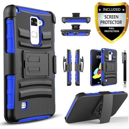 LG Stylo 2 Case, LG Stylo 2 Plus Case, LG Stylo 2 V Case, [Combo Holster] Phone Cover Kickstand with[HD Screen Protector]And Holster Belt Clip And Stylus Pen For LG Stylus 2 / LG Stylus 2 Plus (Blue)