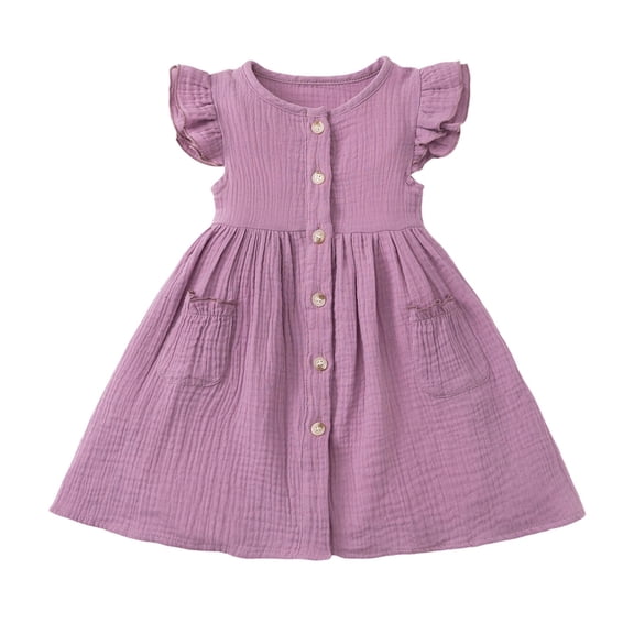 Fgnfyis Summer Dresses for Girls French Style Sleeveless Smocked Waist Tiered Ruffle Toddler Kids Girls Dress Purple 6-7 Years