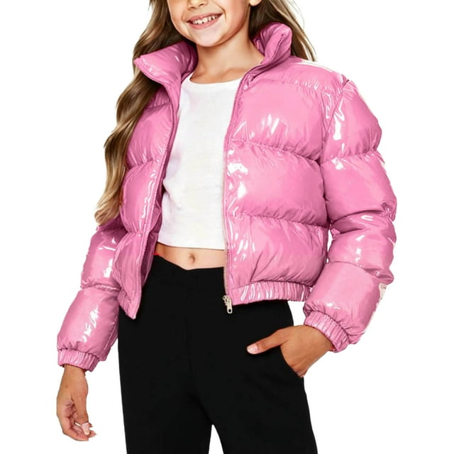 Children's Warm Winter Jacket, Short Style, Zipper Down, Thick, Solid Color, Top for Kids
