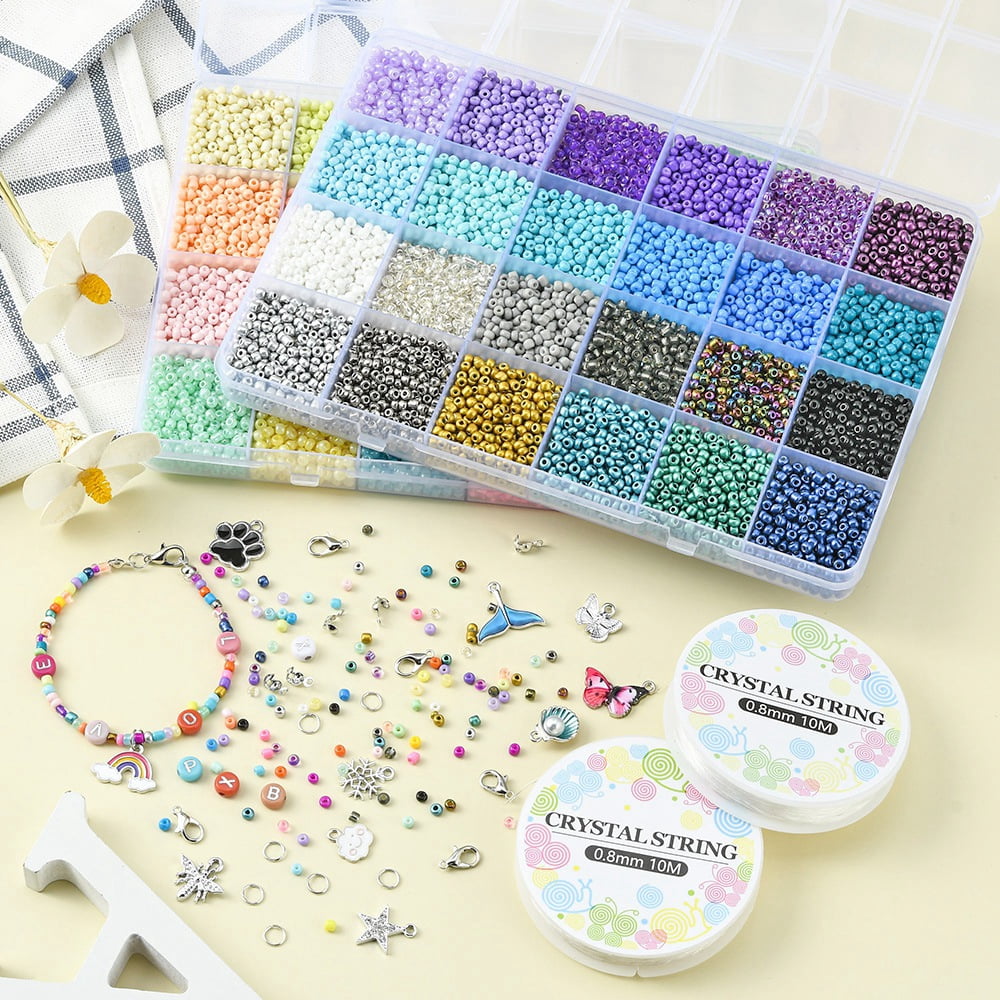 1set Letter Bracelet Necklace Making Kit Including Round Seed & Acrylic Beads Rainbow & Cloud & Snowflake & Butterfly Alloy Pendants Mixed color