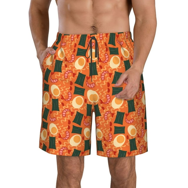 Lsque Ramen Noodle Soup Pattern Men's Swim Trunks Hawaiian Beach Bathing Suit Swimsuits Beach Quick-Dry Shorts with Pockets-Small