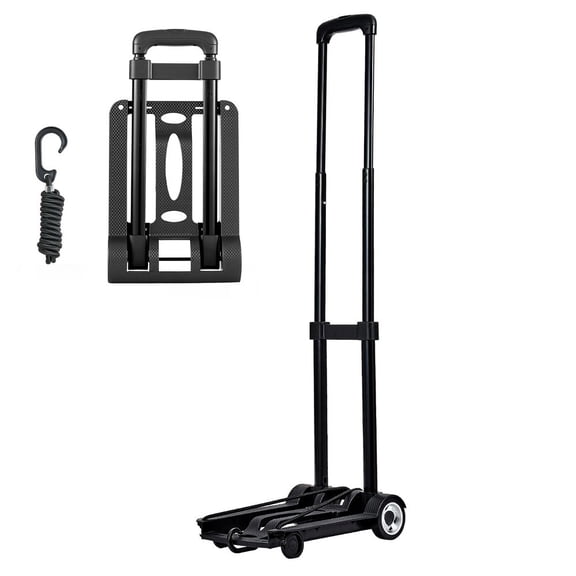 Folding Hand Truck, 110 lbs Load Capacity, Collapsible Luggage Cart with 2 Wheels & 1 Elastic Rope, Utility Dolly Platform Cart for Airport Travel Furniture Luggage Office Moving, Black