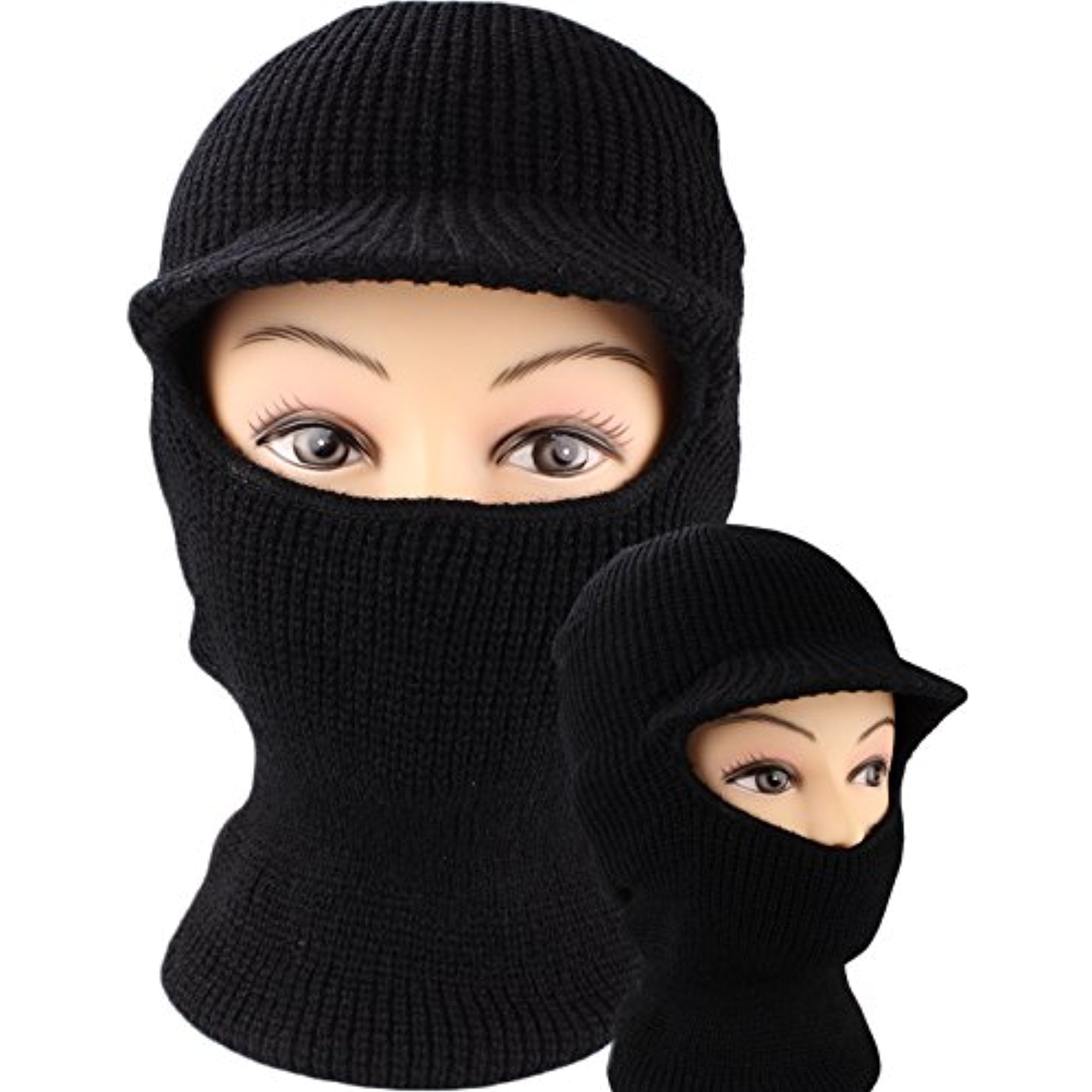 bogo Brands Black Knit One Hole Ski Face Mask with Visor Balaclava