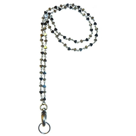 Baumgartens Beaded Id Chain - Hidden Hollow Beads Hematite Women's Chain Fashion Lanyard Necklace, Jewelry ID Badge and Key Holder, 34 in.