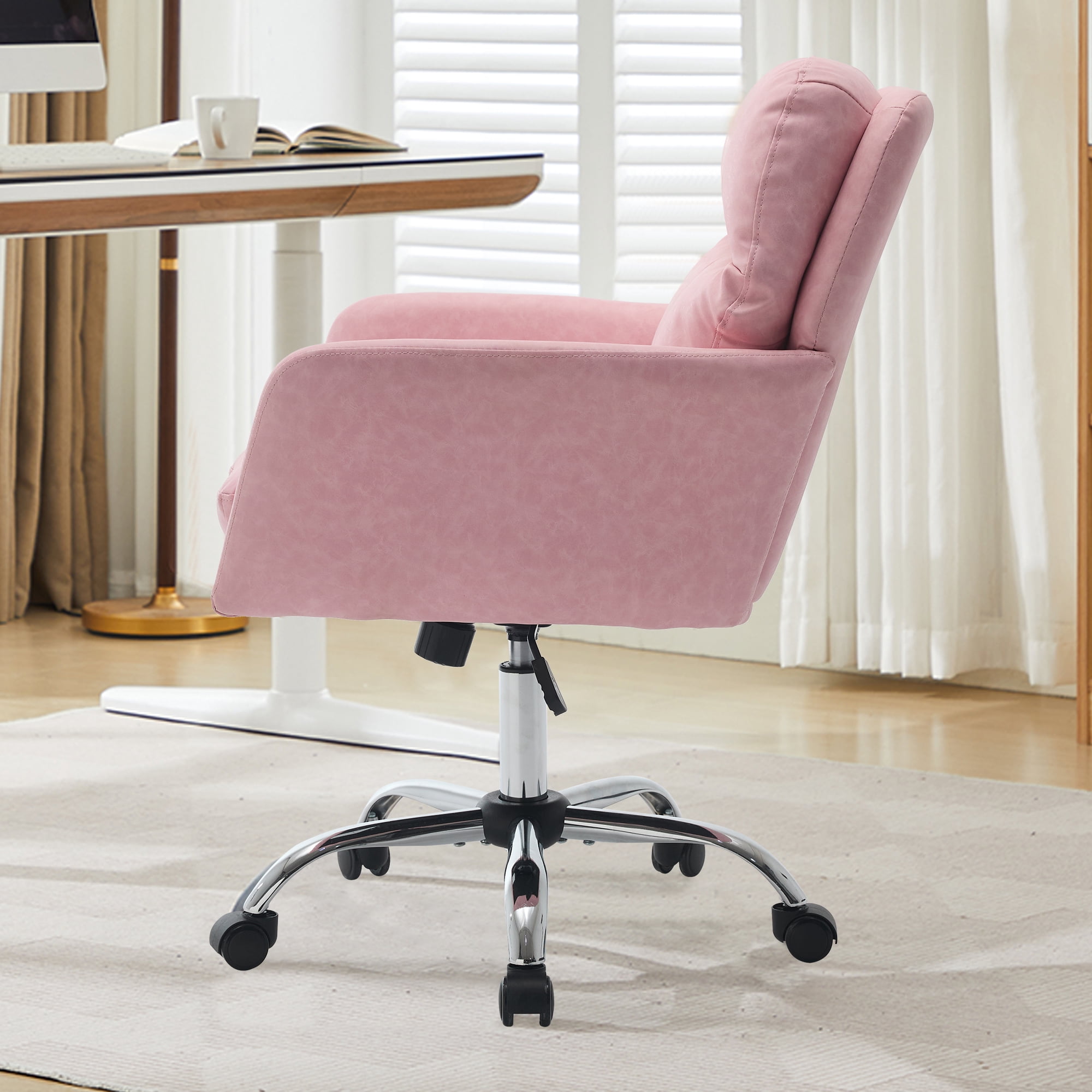 Ergonomic Executive Office Chair with High Back and Lumbar Support, Adjustable Height PU Leather Desk Chair, Swivel Rolling Computer Chair with Armrests for Home Office, Pink