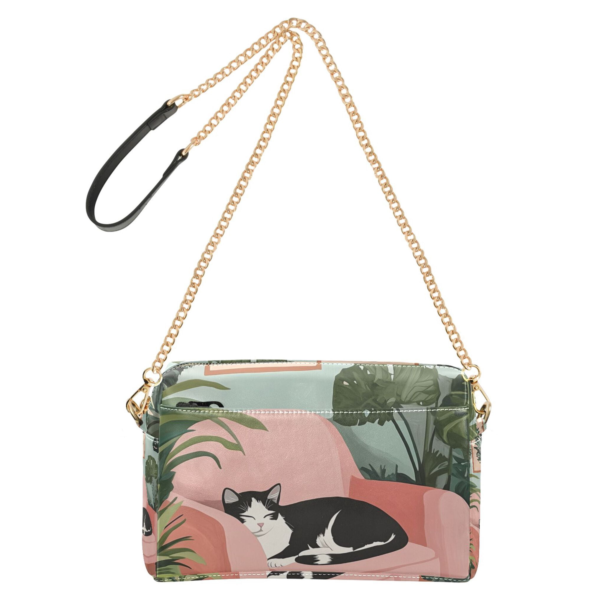FORMRS Women Crossbody Purse with Chain Strap Vegan Leather Shoulder Handbag, Pink Sleeping Cat