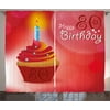 80th Birthday Decorations Curtains 2 Panels Set, Birthday Party Cupcake with Candle and Sunbeams Image, Window Drapes for Living Room Bedroom, 108W X 90L Inches, Orange Red and White, by Ambesonne