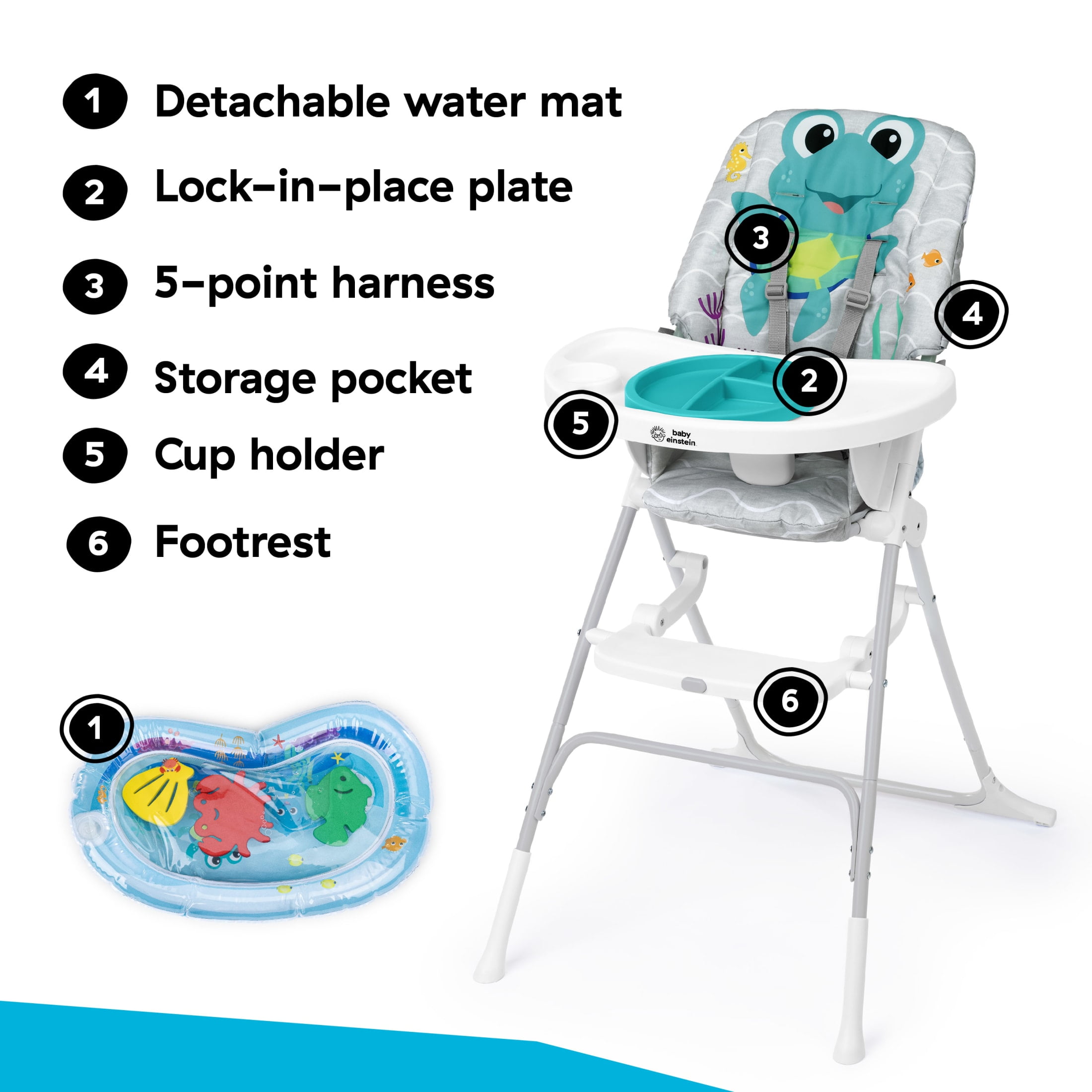 Baby Einstein Ocean Explorers Snack & Splash Compact Folding High Chair, Ages 6 Months and Up, Unisex