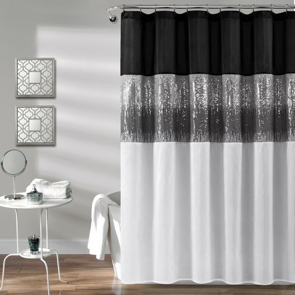 Lush Decor Night Sky Sequins Shower Curtain, 72x72, Black/White, Single