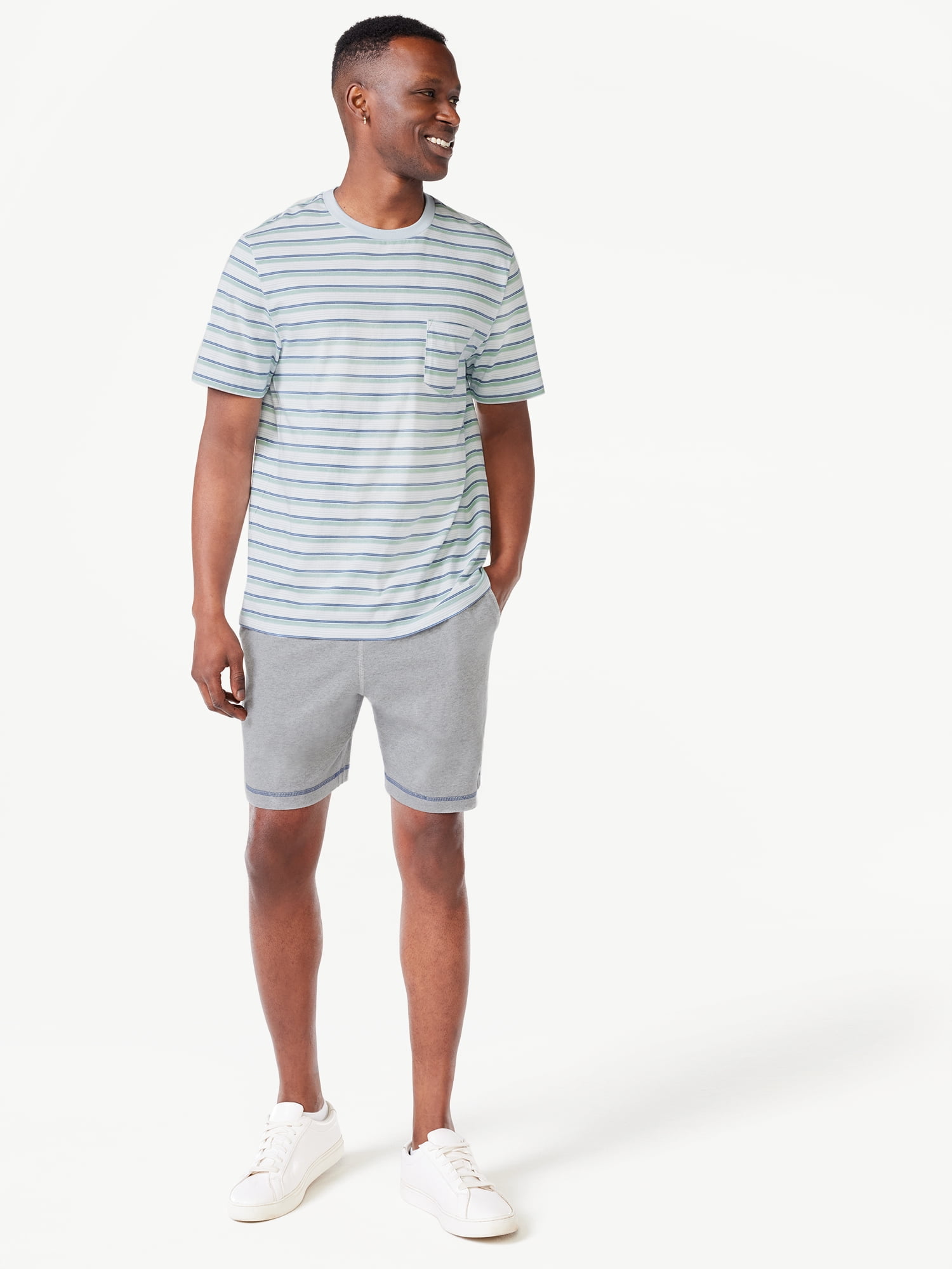 Free Assembly Men's Variegated Stripe Pocket Tee with Short Sleeves
