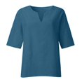 thumbnail image 2 of Blue Womens Shirts Summer Women's 7 Quarter Sleeve V Neck Solid Color Loose Top T Shirt Casual Shirt Going Out Tops for Women, 2 of 5