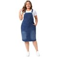 thumbnail image 3 of DARING DIVA Women's Plus Denim Overall Adjustable Strap Dress 1X Dark Blue, 3 of 6