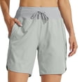 thumbnail image 6 of Women's 5" Workout Shorts Athletic Running Shorts High Waisted with Zipper Pocket Gym Quick Dry Hiking Sports ,L,#03 Light Gray, 6 of 7