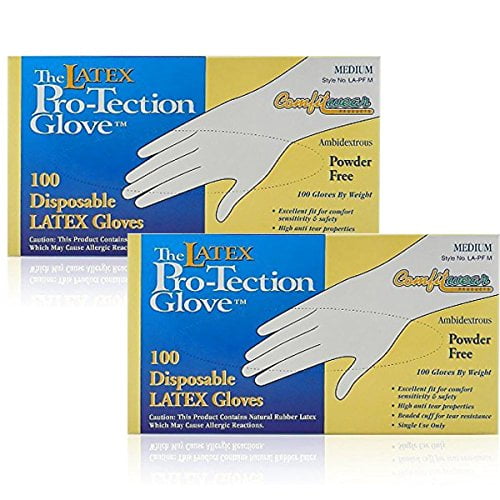 Comfitwear Disposable Latex Gloves, Powder Free Size Medium, 200 Gloves