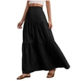 thumbnail image 2 of YHAJDS Womens Ankle Skirt Solid Color Wavy Ruffle Elastic Waist Summer Casual Lightweight Long Style, 2 of 5