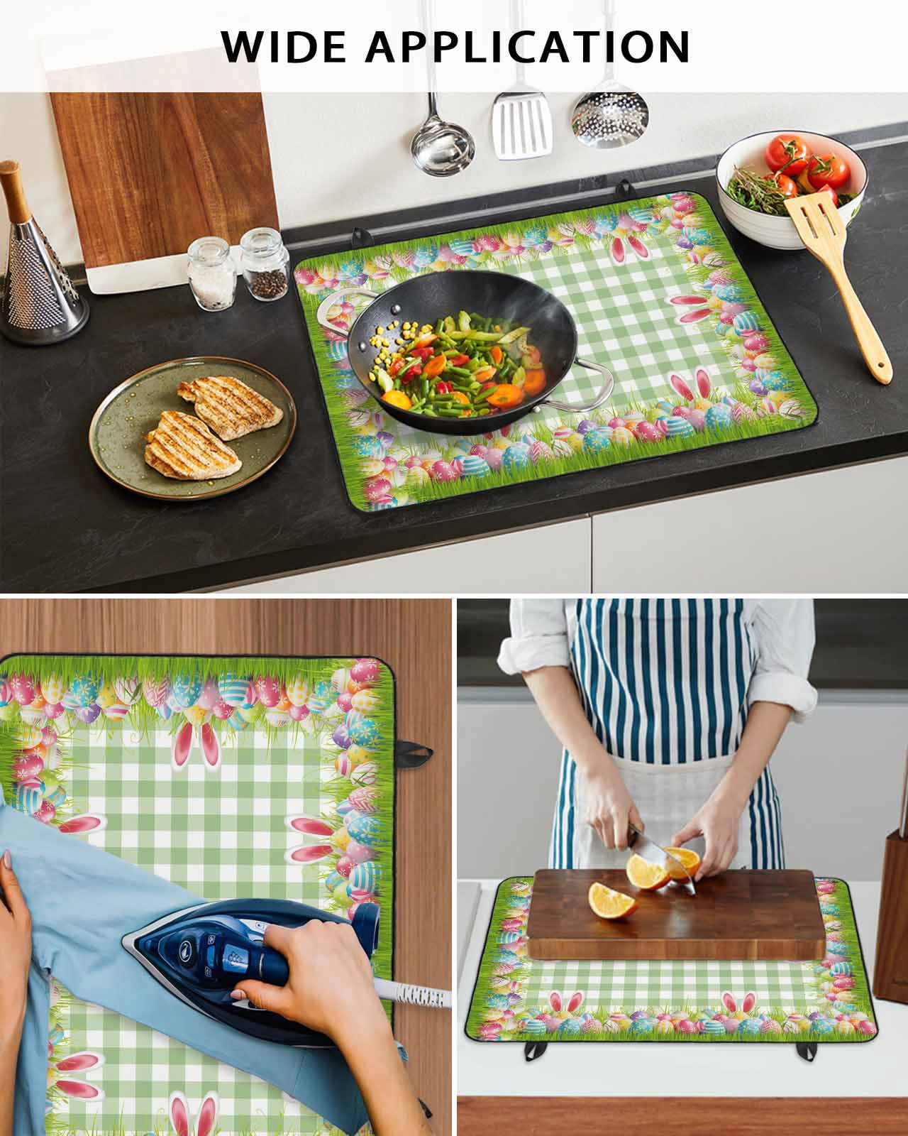 Large Induction Cooktop Protector Mat Easter Stove Top Covers for Electric Stove, Rabbit Ears Colorful Eggs Green White Buffalo Plaid Decorative Stove Burner Cover Mats, Glass Top Stove Cover