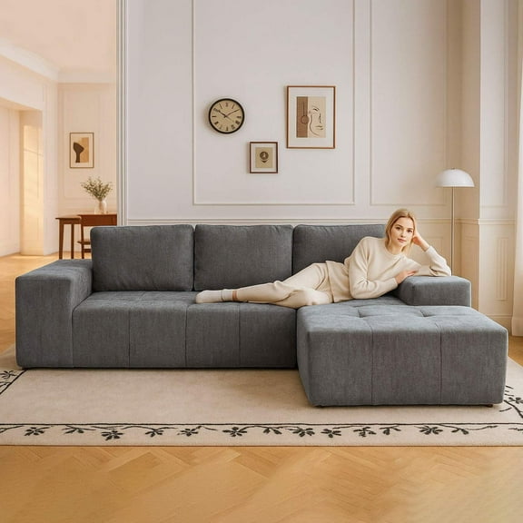 boneless L-shaped  couch，modern Modularization couch，Modern compressed segmented sofa, comfortable cushioned chair suitable for living rooms, apartments or offices (Gray(right facing))