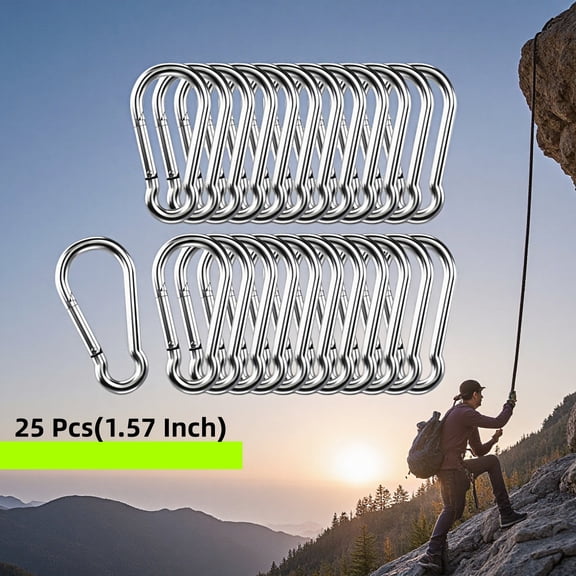 WuPing 25 Pcs Carabiners 1.57 & 1.97 Inch 304 Stainless Steel Spring Snap Hooks Carabiner Clip for Camping Hiking Keychain