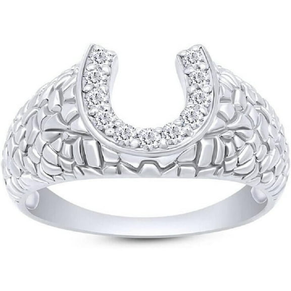 Engagement Wedding Nugget Horseshoe Ring for Men 925 Sterling Silver 14K White Gold Plating Round Cut White Diamond