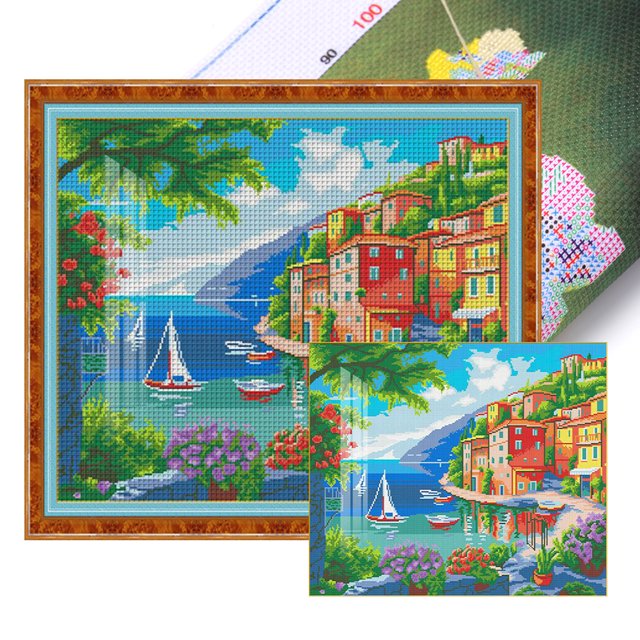 Kit Punto Cruz Con Casa Hilo Algodón Ecológico Bordado 11CT 66x56cm