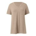 thumbnail image 4 of ClodeEU Women's V Neck Short Sleeve ， Casual Trendy T Shirts ，Cute Loose Fit Tees Beige,Womens Plus XL, 4 of 5