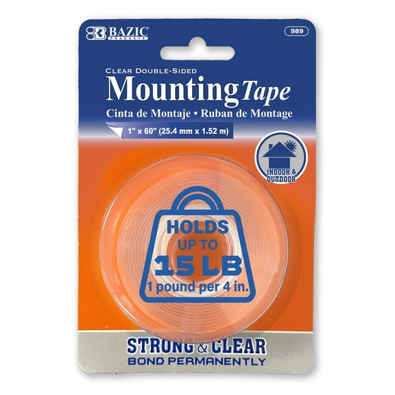 BAZIC  1" X 60" Double Sided Clear Mounting Tape, Heavy Duty Strong Adhesive, 24-Pack