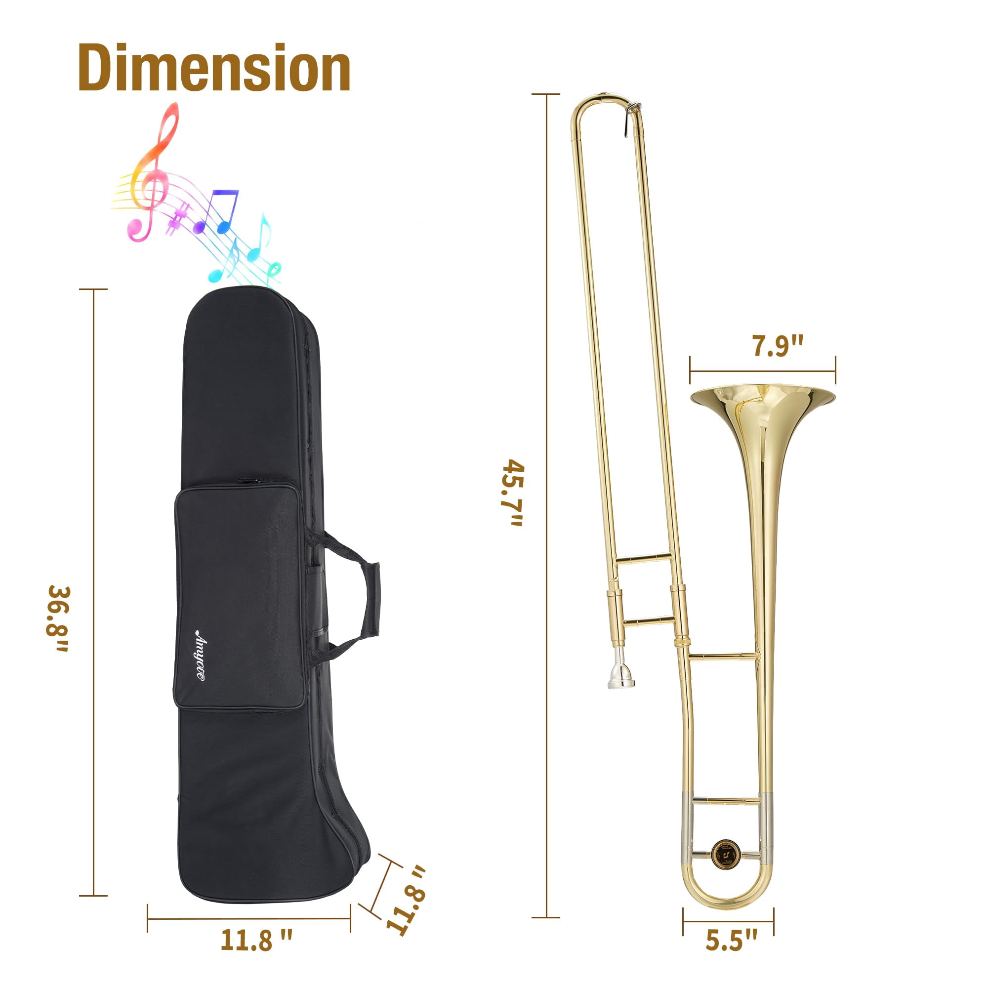 Garvee B Flat Alto Trombone for Beginners - Brass Trombone with Mouthpiece, Case, Cleaning Cloth, Gloves and Cleaning Rod, Professional Musical Instruments for Students - Gold Lacquer