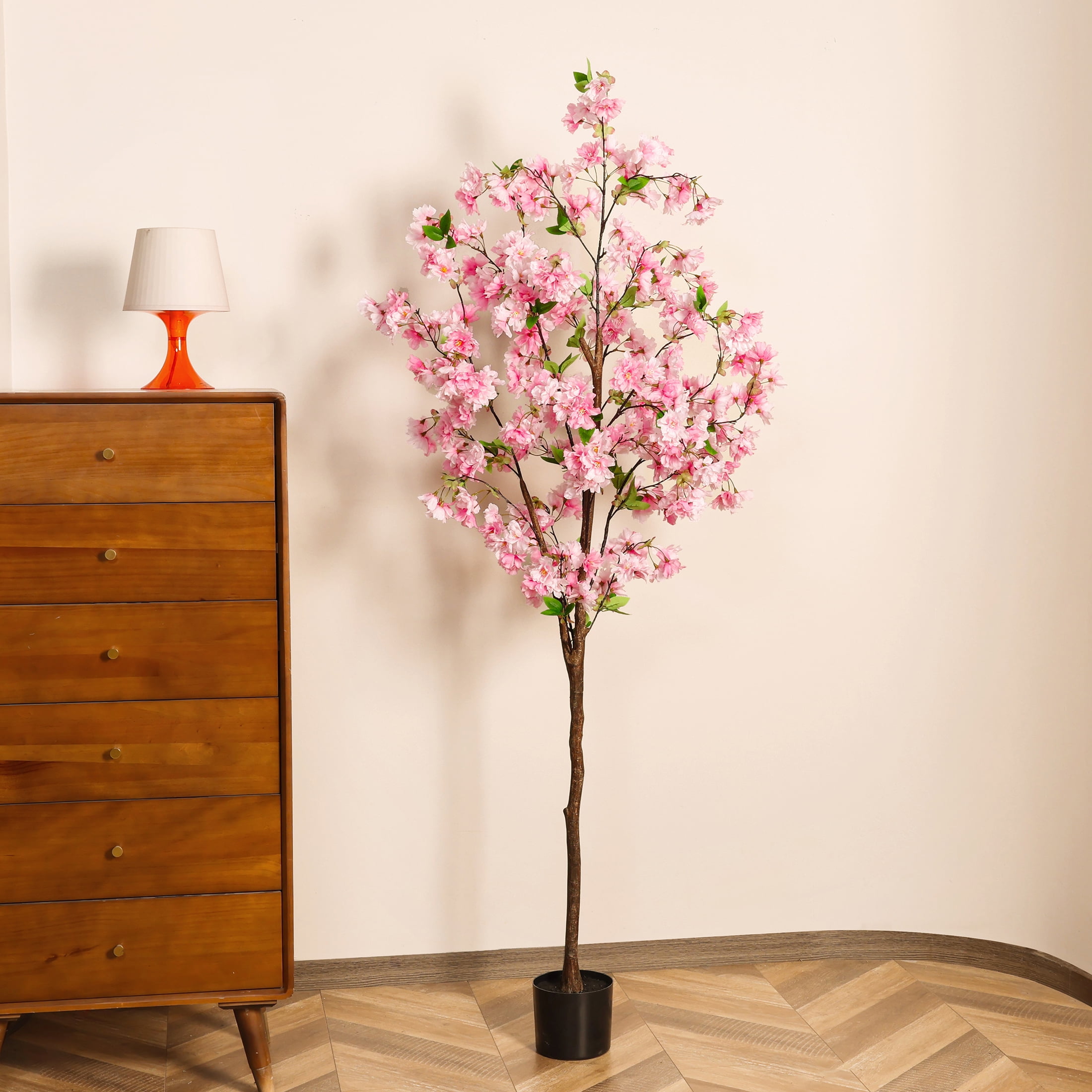 HiPlants 6ft Artificial Pink Cherry Blossom Tree in Black Pot, Faux Wishing Tree Indoor for Garden Office Party Wedding Hotel, Fake Plants for Office Home Decor
