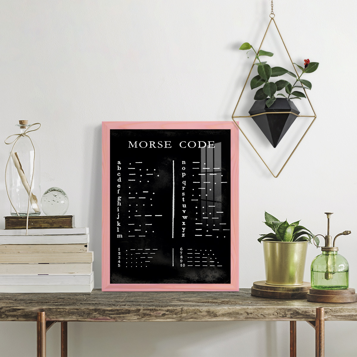 Morse Code Chart - Framed Print w/glass - Sunset Pink