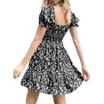 thumbnail image 4 of Summer Women Ruffle Sleeve Sqaure Neck Smocked Sun Dress Casual Boho Beach Floral Mini Dress, 4 of 5
