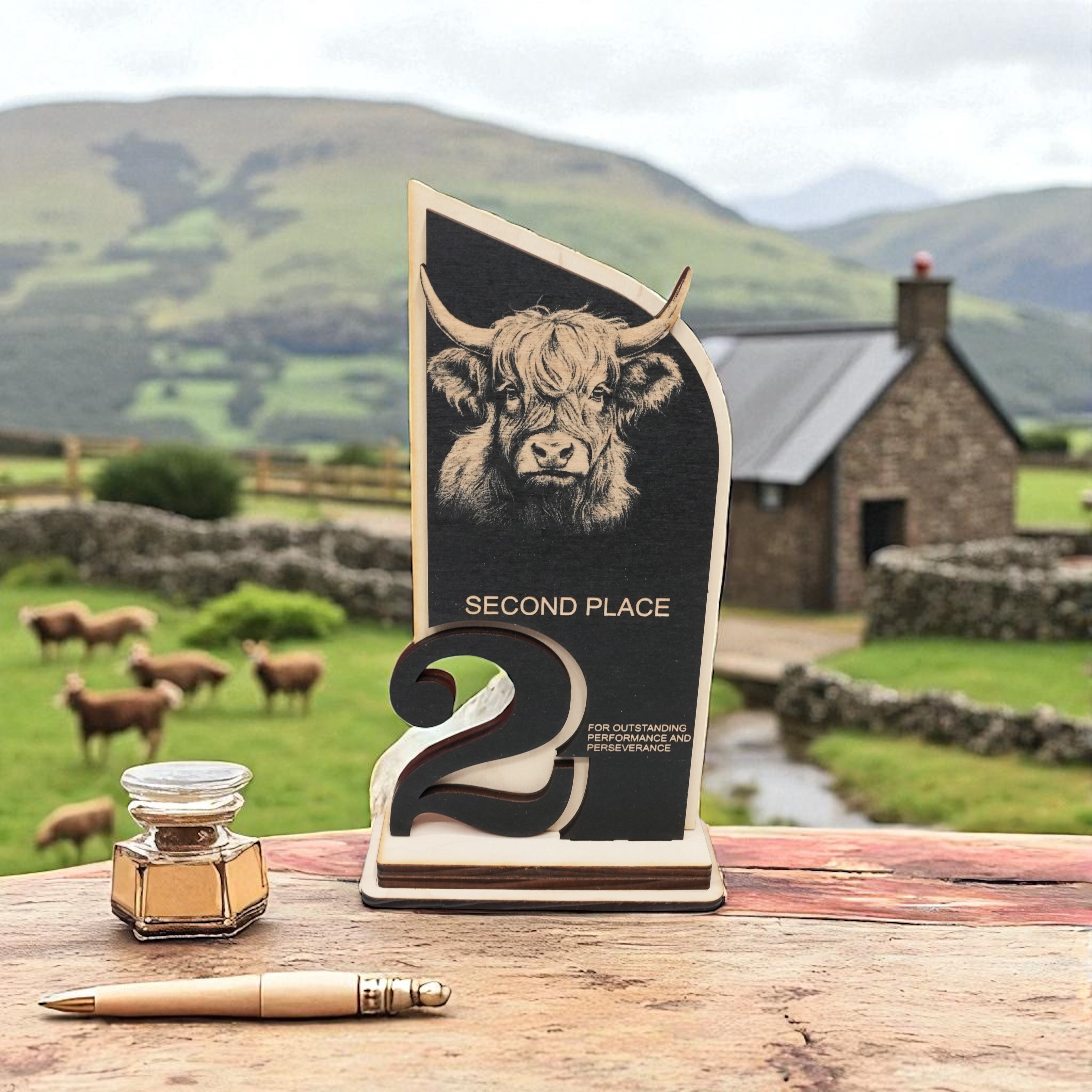 Trophy Award - CUSTOM - Highland Cow - 1st 2nd 3rd Place - 9x5 Inches