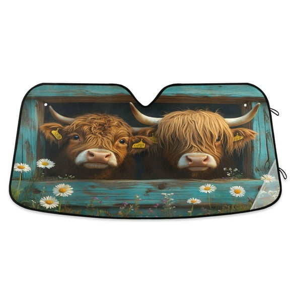 ALAZA Highland Cows in Wood Windshield Sun Shade Car Foldable Visor Block UV Rays Protector 55"x27.6"