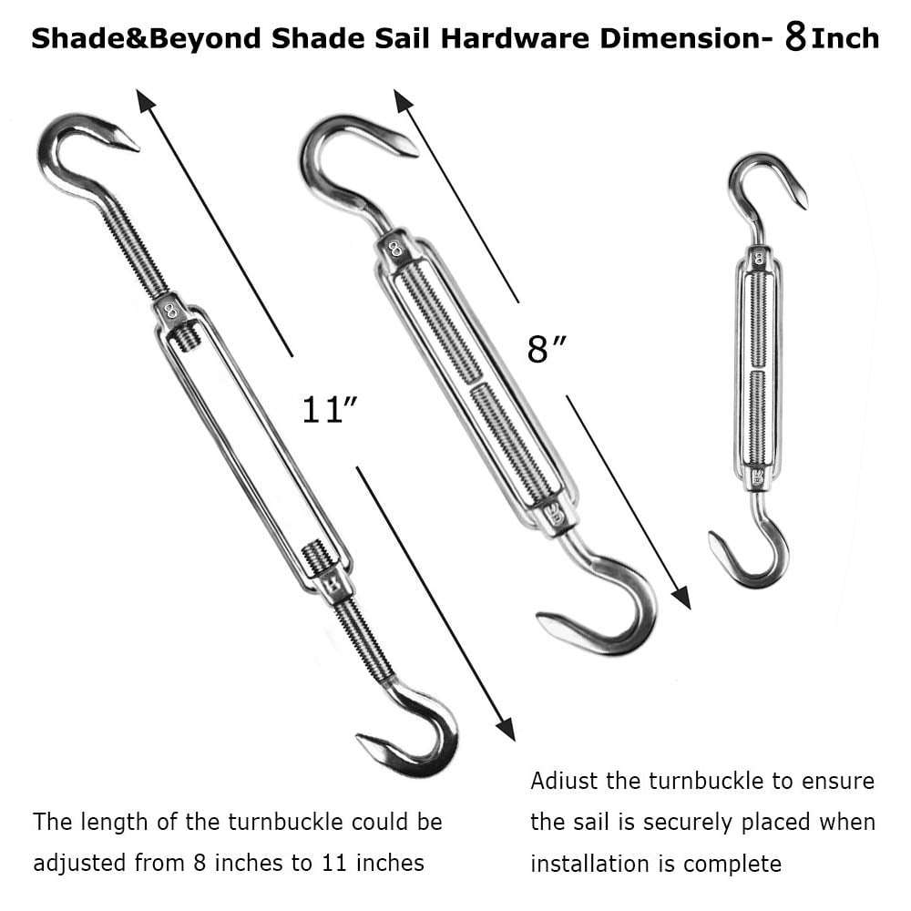 18 Pcs Shade&Beyond 316 Marine Grade Shade Sail Hardware Kit 5 inch for Triangle Sun Shade Sails Installation 