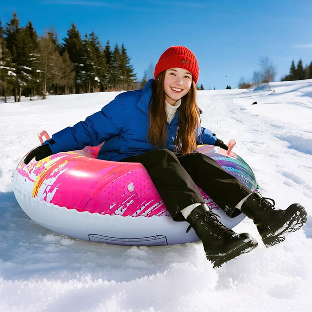 Osdhezcn Inflatable Snow Tube Sled with Handles Inflatable Ski Rings PVC Sledding Tube Protable Winter Snow Sledding Toy