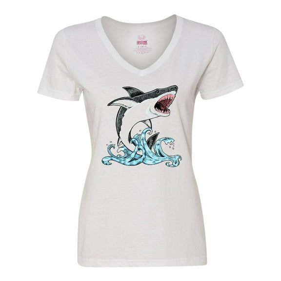 Inktastic Great White Shark Jumping Women's V-Neck T-Shirt