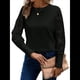 thumbnail image 3 of Top de Cuello Redondo con Encaje Bordado y Larga en Color Liso para Mujer Negro L, 3 of 9