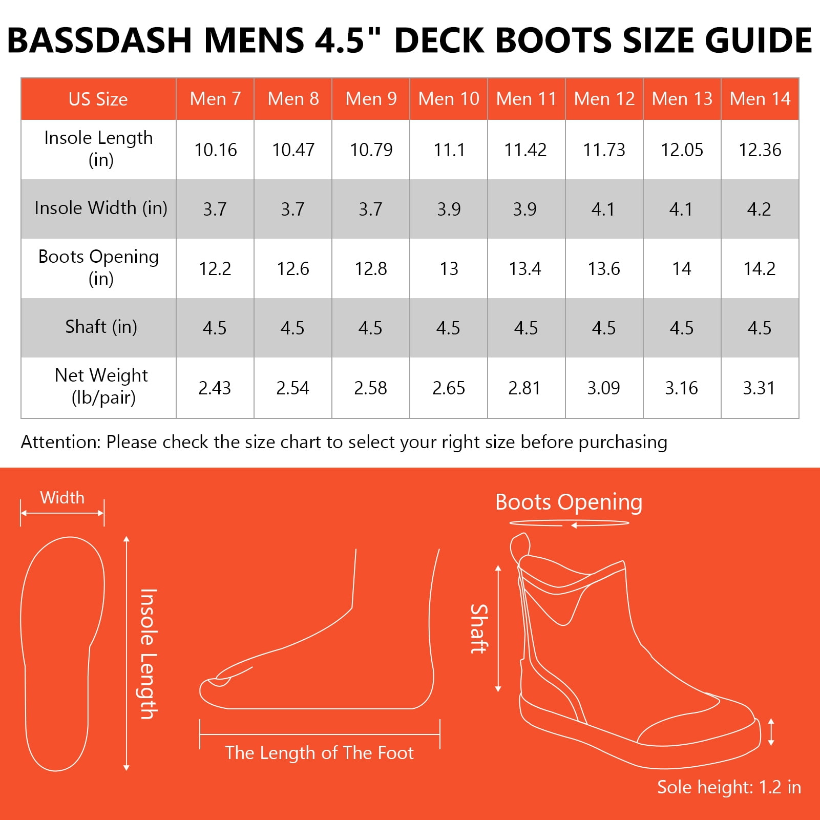 Bassdash Men’s 4.5" Waterproof Fishing Deck Boots Anti-Slip Rubber Ankle Boots Rain Shoes for Boating Gardening Working