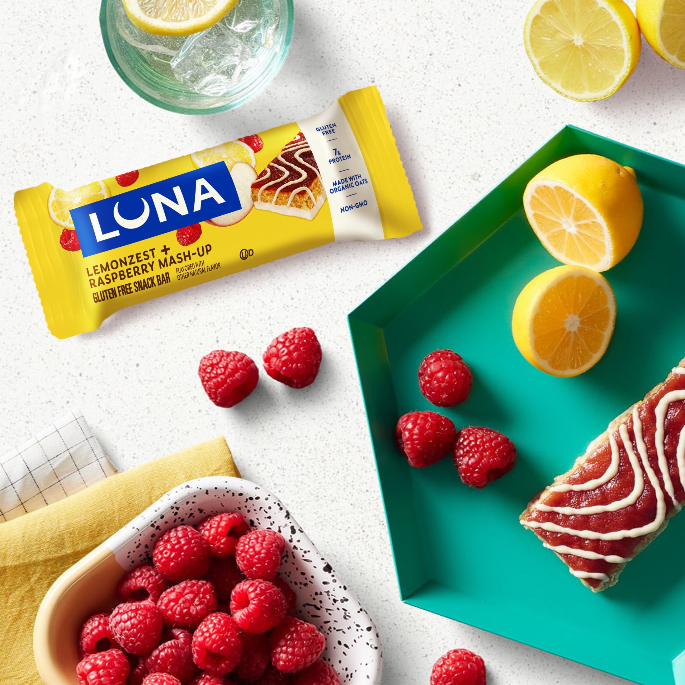 (3 pack) LUNA LemonZest + Raspberry Flavor Gluten Free Snack Bars, Protein Bars, Mother's Day Gift, 6 count