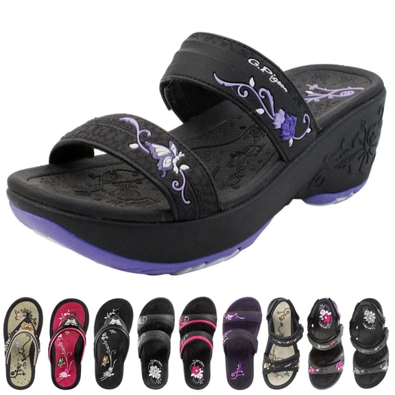 GP Wedge Platform Slide Sandals for Women: 8531 Black Purple, EU38 (US Size 7 - 7.5)