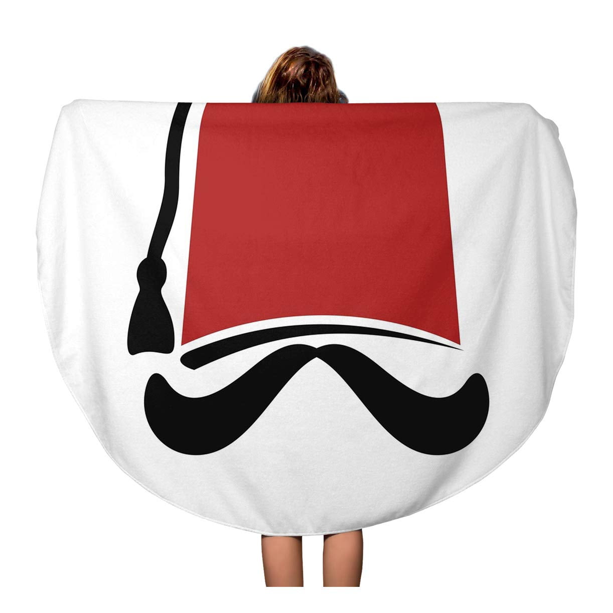 SIDONKU 60 inch Round Beach Towel Blanket Red Lebanon Fez Turkish Hat
