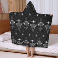 thumbnail image 5 of Black White Gothic Moth Star Sun Moon Pattern Hooded Bath Towel，50"x30" for Ages 3 To 12 Kids, Quick Dry Lightweight Soft Microfiber Hood Beach Towel Cover Up for Kids, 5 of 7