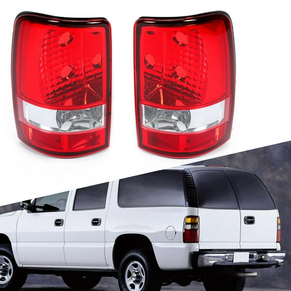Kojem Tail Light Brake Lamp for 2000-2006 Chevy Chevrolet Suburban 1500 2500 Tahoe GMC Yukon Replacement for GM2819199 W/O Wire Harness & Bulbs Chrome Housing Red Lens Pair Lamps
