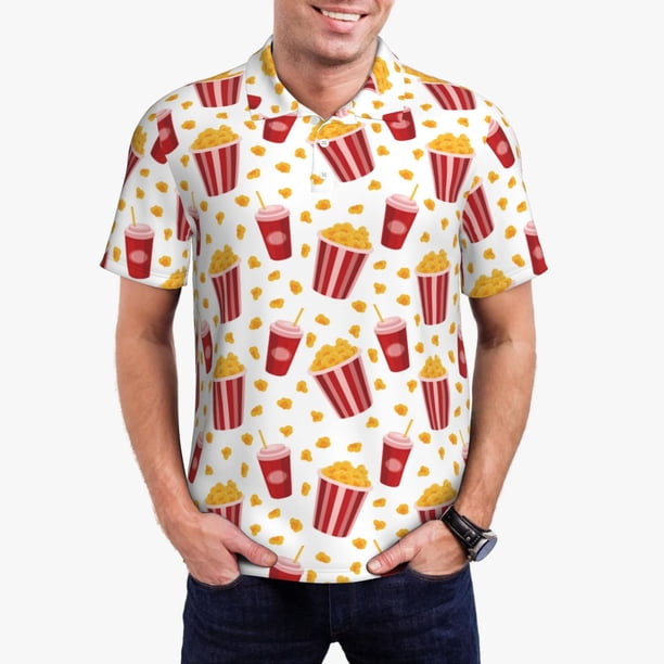 Fotbe Popcorn Camiseta Polo de Golf para Hombre con Estampado – Camisa Deportiva Transpirable con Cuello Abotonado-XX-Large